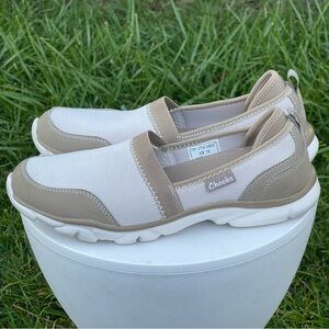 Cheeks Snuggle Foam Shoes Womens 10 Tan White Slip On Loafer Tony Little Comfort